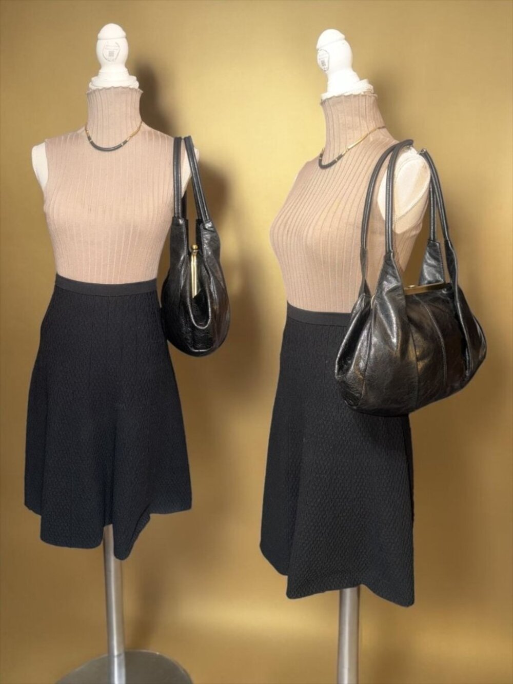 VTG HOBO Blanche Bag Black Glazed Nappa Leather Fortune Cookie Frame Satchel Y2K - Picture 2 of 10
